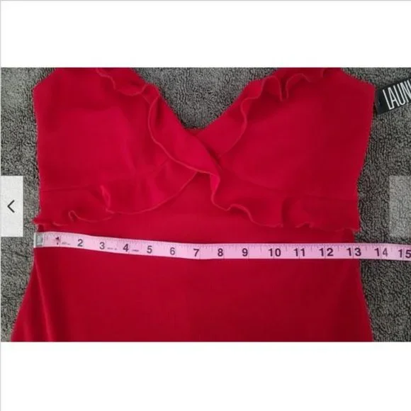 NWT Laundry Shelli Segal Red Ruffle Stretchy Slip Dress 2 - Picture 8 of 8
